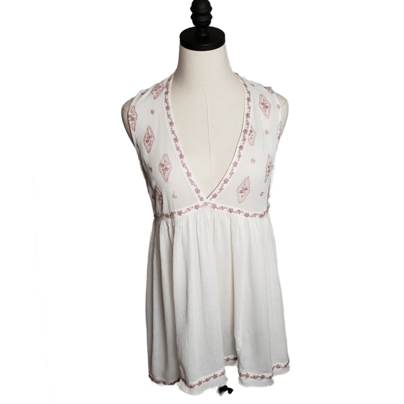 Free People  Embroidered pink and cream top Size XS - Picture 1 of 9
